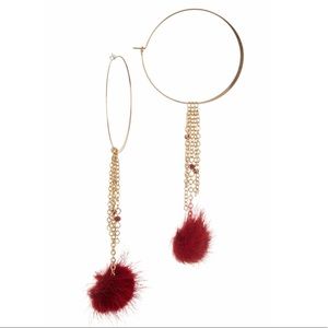 NWT Ettika Los Angeles Gold &Red pompom hoop earrings